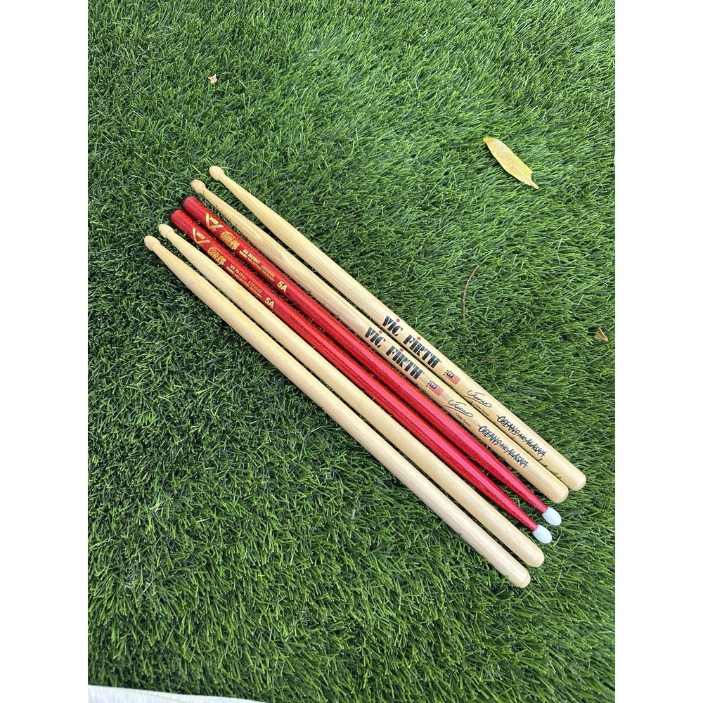Lot of 3 Pairs Drumsticks Vic Firth Chris Turner Vater Color Wrap 5A & Wood